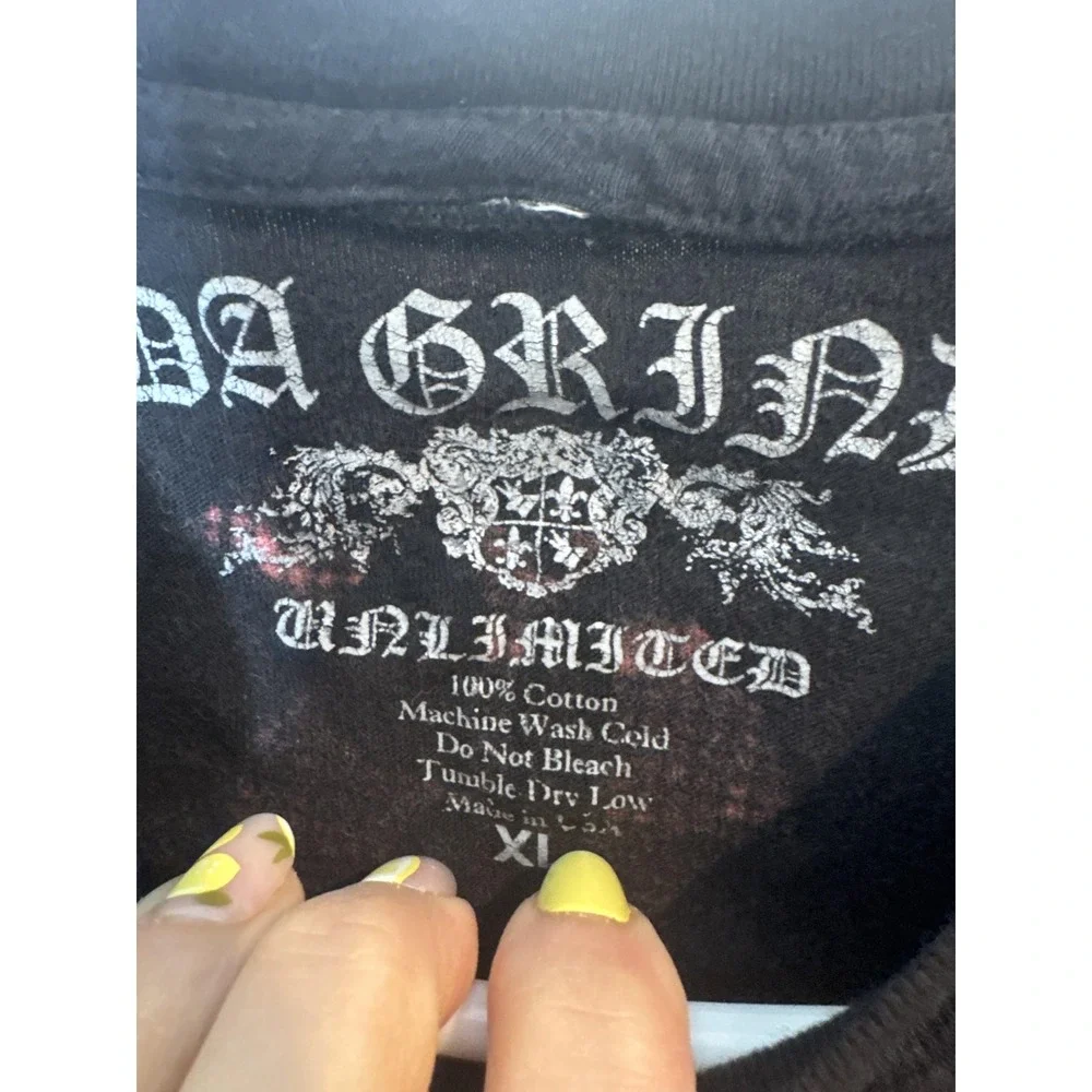 Da Grind Unlimited Shirt Mens XL Black Skull Top Hat Roses Gothic Graphic Tee